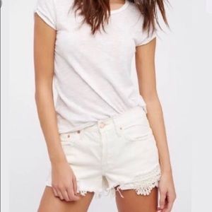 We The Free People White Daisy Chain Jean Shorts